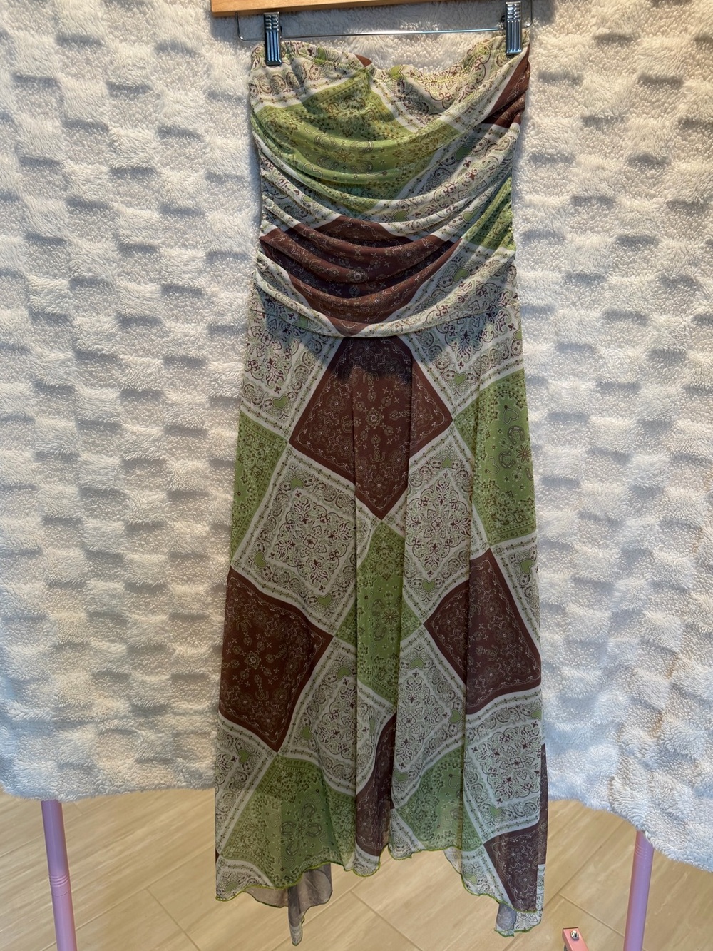 See You Monday Y2K 2000 Fairy Style Women's Green & Brown Patterned dress